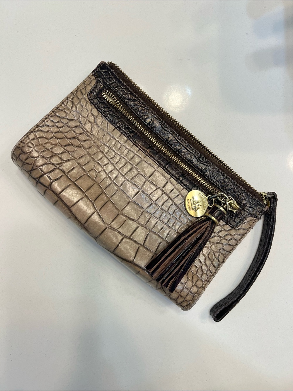 Brahmin Croc-Embossed Leather Wristlet / Wallet Clutch with Tassel